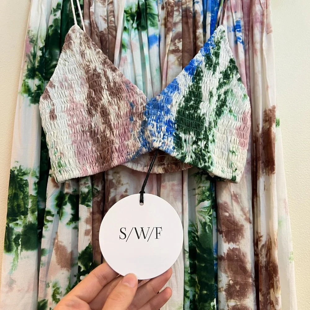 S/W/F Pastel Tie Dye Designer Bohemian Maxi Skirt Tank Top Set in Skyline XS NWT - Picture 3 of 6